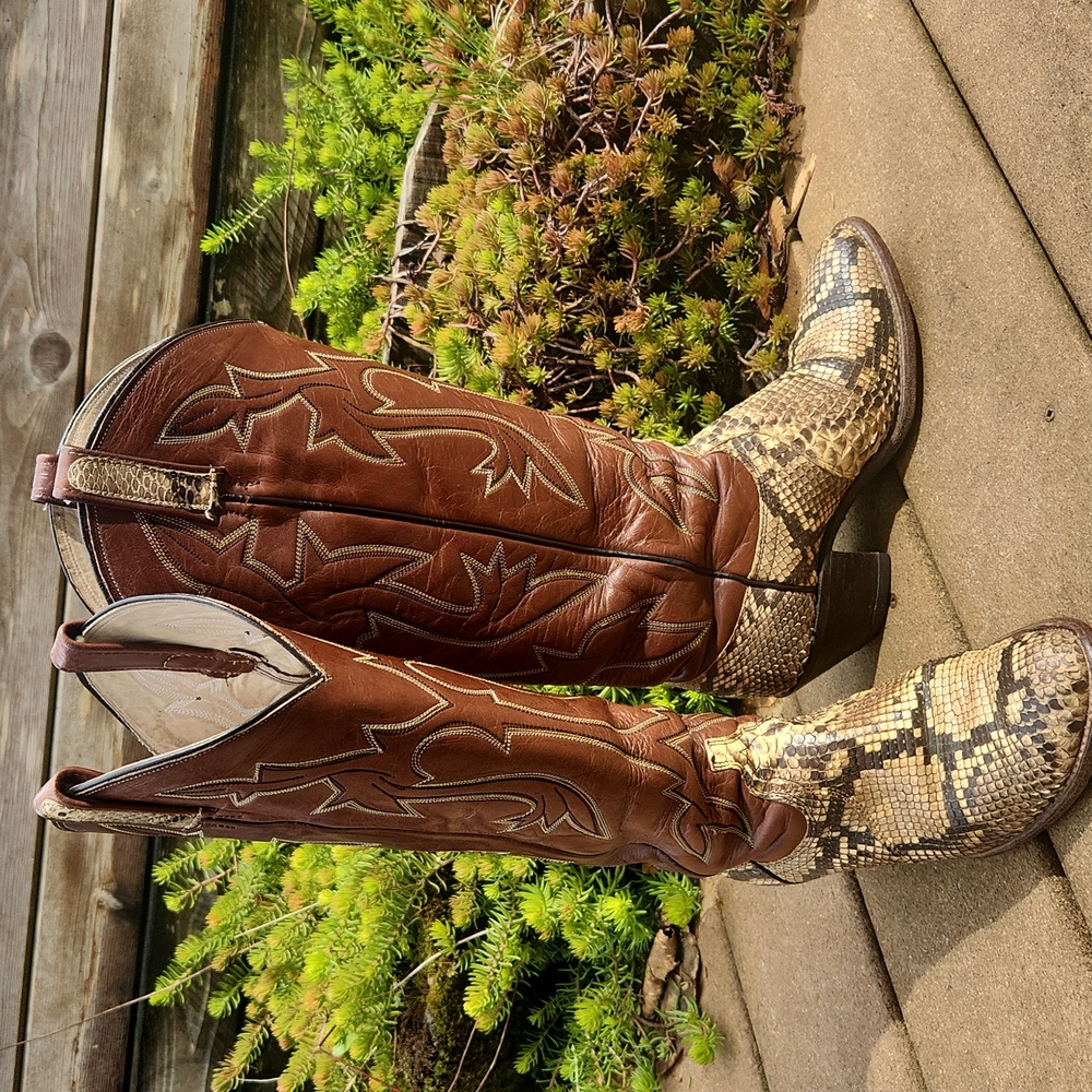 Dan Post Snake Skin Cowboy Boots Men's Size 6.5 C Approx Women's Size 8 C - Picture 9 of 17
